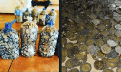 A YOUNG MAN SHARED A PICTURE OF THE COINS HE SAVED SINCE JANUARY IN PLASTIC BOTTLES